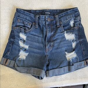 Aero Women's Ripped Jean Shorts - Dark Blue